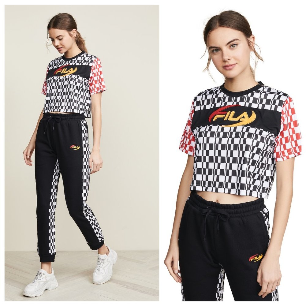 Fila Alba Colorblocked Cropped T-Shirt  BlackWhite